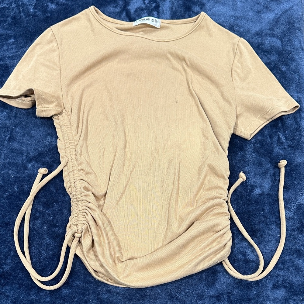 Tan Ruched Short Sleeve Top